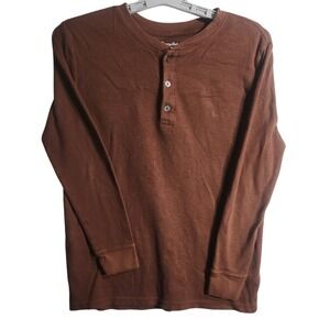 Tommy Bahama Brown Waffle‎ Knit Long Sleeve Henley Shirt Boys XL 14